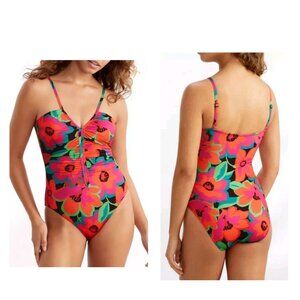 Sanctuary Swim Pink Orange Floral Gardner One-Piece Swimsuit XL NWT